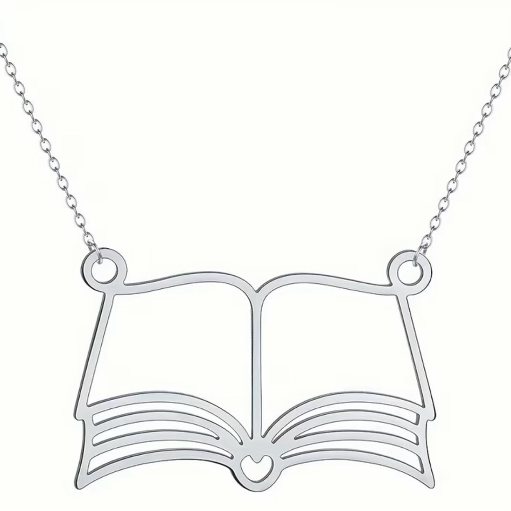 Silver Open Book Pendant Necklace